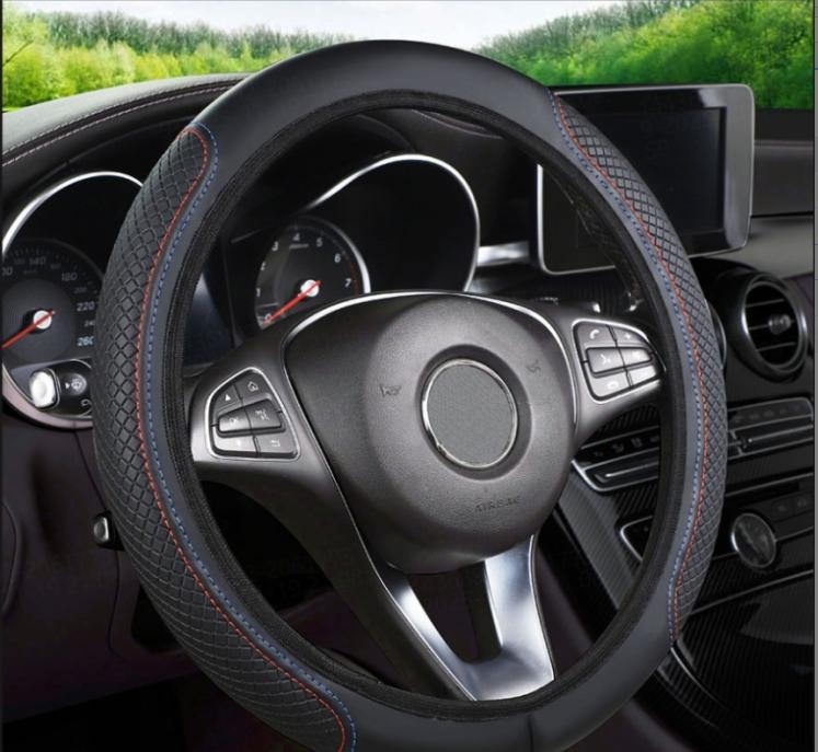 Automotive All Season Universal Steering Wheel Cover Artificial Leather Embossed Wear Resistant Elastic Automotive Interior