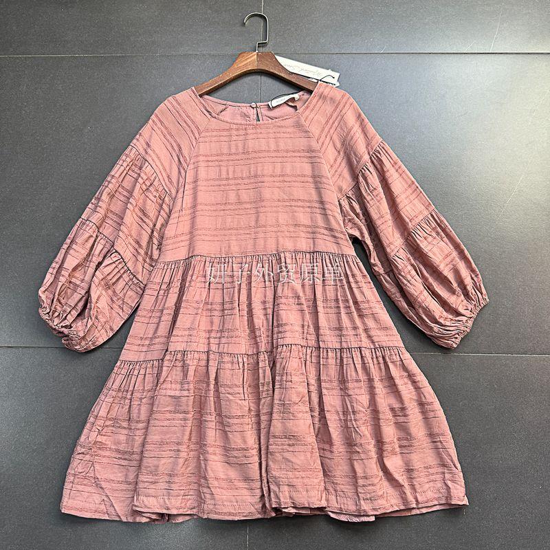 

Export Single Mustards **D Los Angeles Plaid Soft Distressed Lotus Root Pink Half Sleeve A- line Loose Dress Lotus root starch S