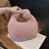 Faux Furs Shoulder Bag with Tie Zipper Casual Shoulder Bag Half Moon Purse Bag