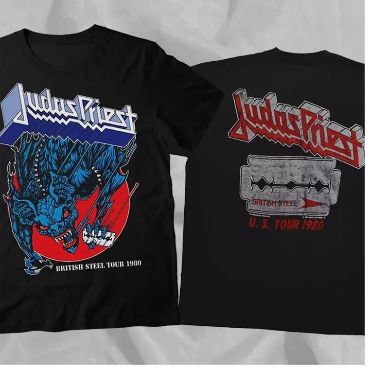 JUDAS PRIEST Band 1980 British Steel Tour Black Double Sided TShirt Unisex T-Shirt M