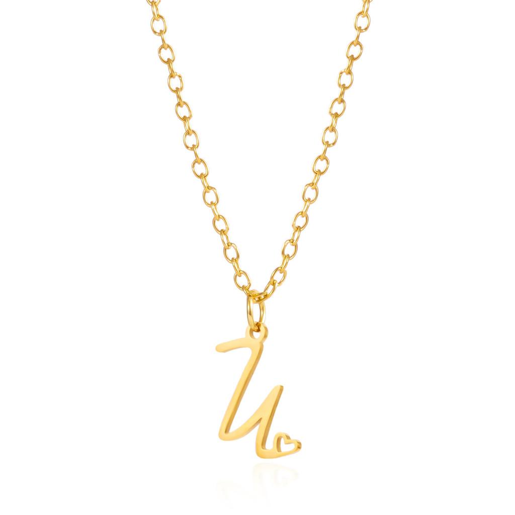 Gold Heart Alphabet Jewelry Necklace With O Chain For Female Fashion Accessory