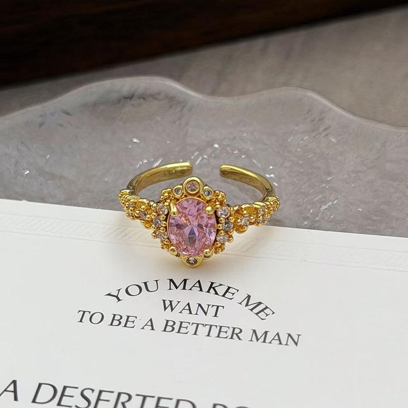 Medieval Vintage French Colored Treasure Zircon Light Luxury High-End Open Ring Niche Design Ring Woman