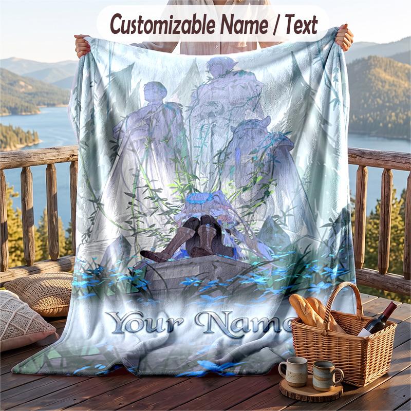 Custom Text Flannel Throw Blanket, Lightweight Cozy Bed Sofa BlanketFrieren Beyond Journey's End