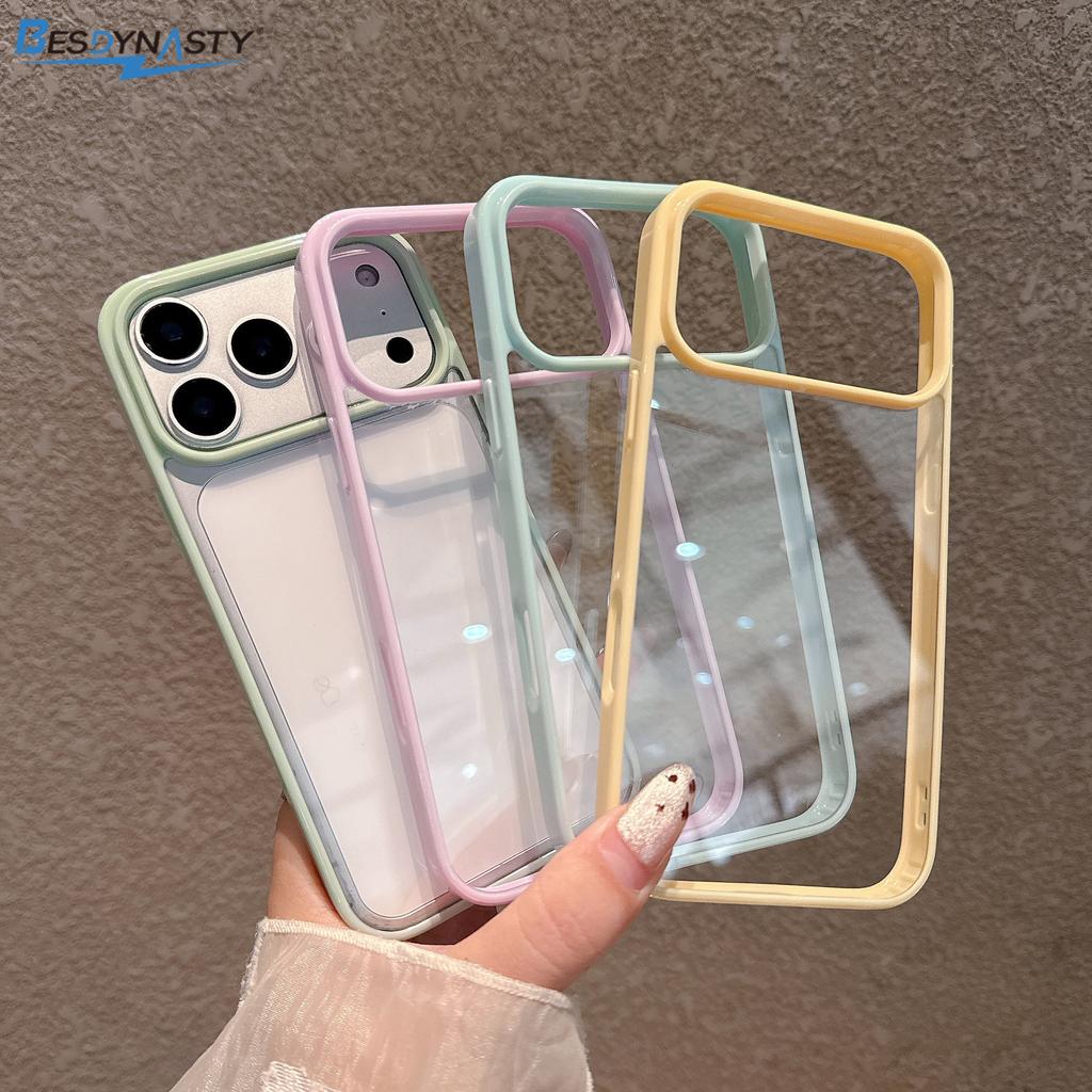Candy Colored Border HD Transparent Acrylic case for iPhone 17 Air 16 Pro 15 14 13 12 11 Pro Max Shockproof Bumper Cover Funda