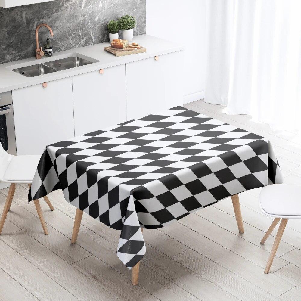 Black and White Tablecloth Anti-Stain Waterproof Dining Table Home Decoration Rectangular Kitchen Fireplace Countertop