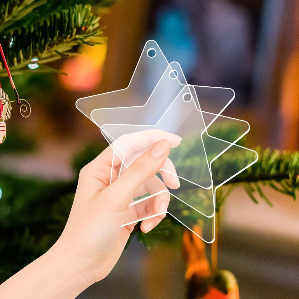 10PCS Transparent Acrylic Christmas Decoration Snowflake Drilled Holes Blank Acrylic DIY Painting Christmas Tree Pendant