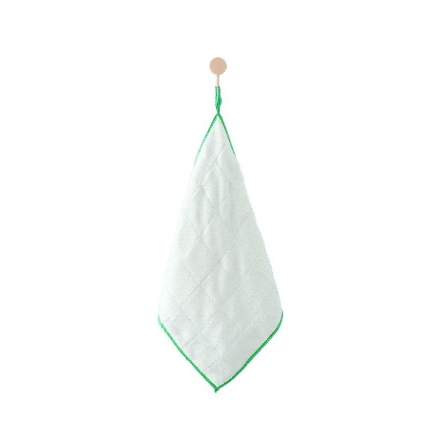 Set of 4 square absorbent cleaning cloths, 30cm square kitchen cleaning towels with colored edges and hanging loops.