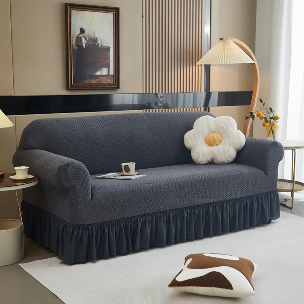 Elastic Sofa Cover Full Protection Wavy Hem Stretchable Couch Slipcover for Home Office Furniture Protector