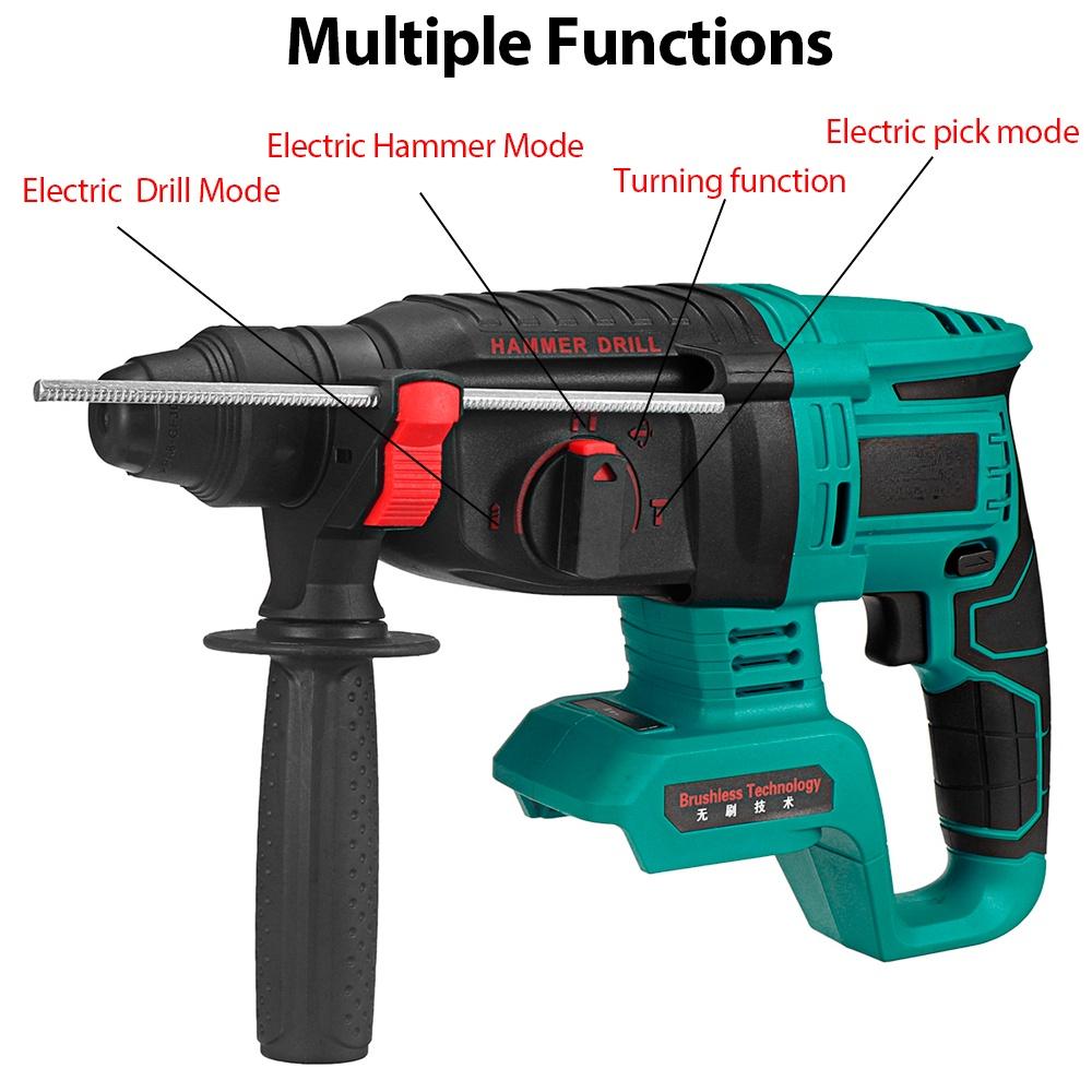 Rechargeable Electric Hammer Power Drill for 18V Battery Multifunction Cordless Brushless Electric Rotary Hammer