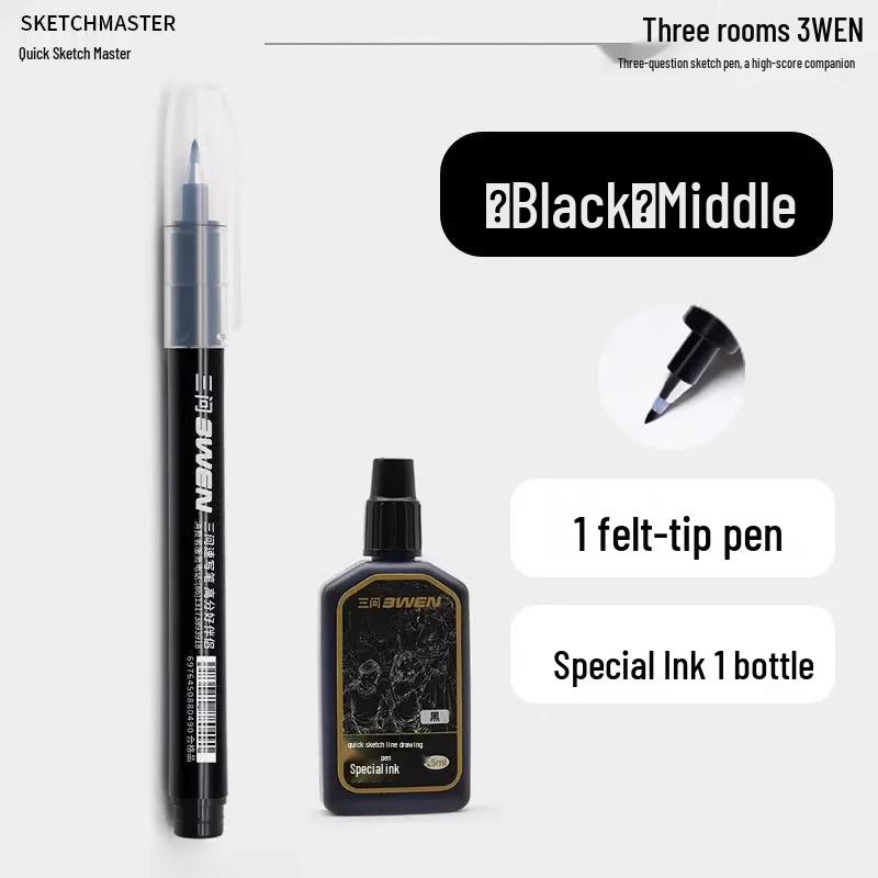 Refillable Quick Sketch Pen Set: Fine, Small, Regular, Large Gray Brush Pens for Art Line Drawing