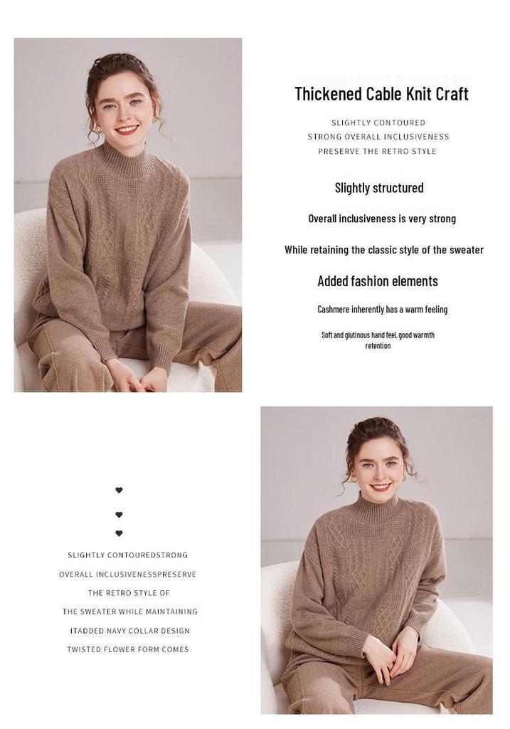 Cozy Cashmere Women's Sweater - Half-High Collar, Thick Knit for Autumn/Winter