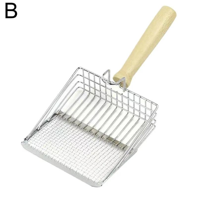 Metal Cat Litter Shovel with Comfortable Wood Handle Built-in Hook Portable Kitty Litter Sifter for Daily Cat Care