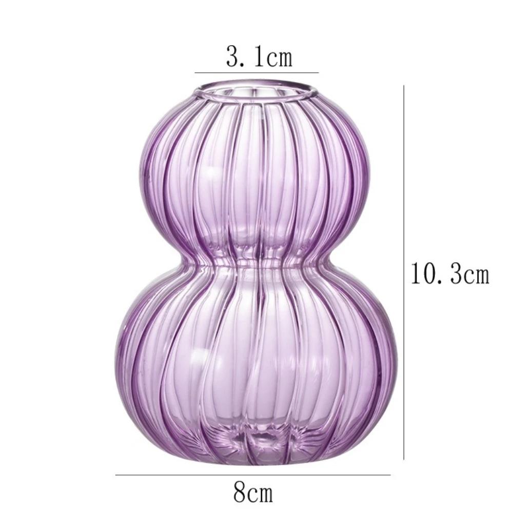 Colored Transparent Glass Vases Hydroponic Flower Vase Nordic Style Striped Gourd Shaped Vase Home Decor Housewarming Gift