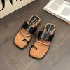 French simple temperament slope heel thick sole cover toe cool slippers women's summer wear 2025 new with skirt Roman sandals