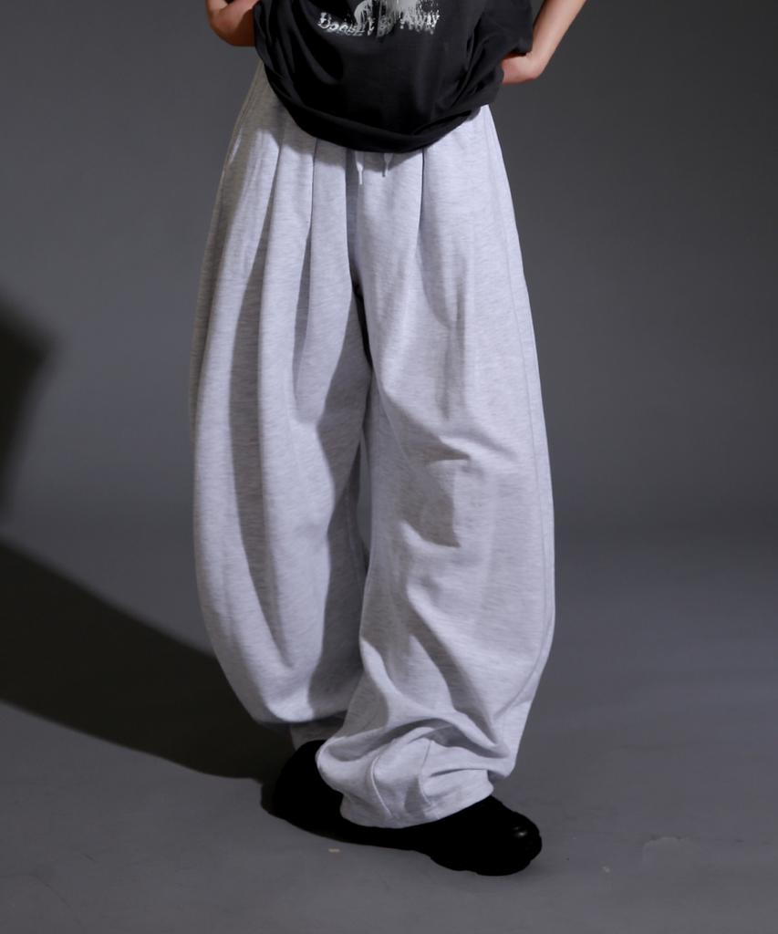 LIKE THE MOST Pintuck Ver2 Wide Training Pants [White Melange]
