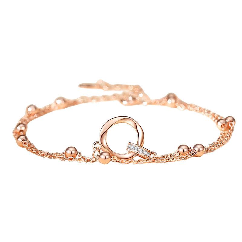S925 Silver Möbius Ring Ball Bead Bracelet Double Ring Korean Style Small Fresh Romantic Double Layer Bracelet Love Jewelry