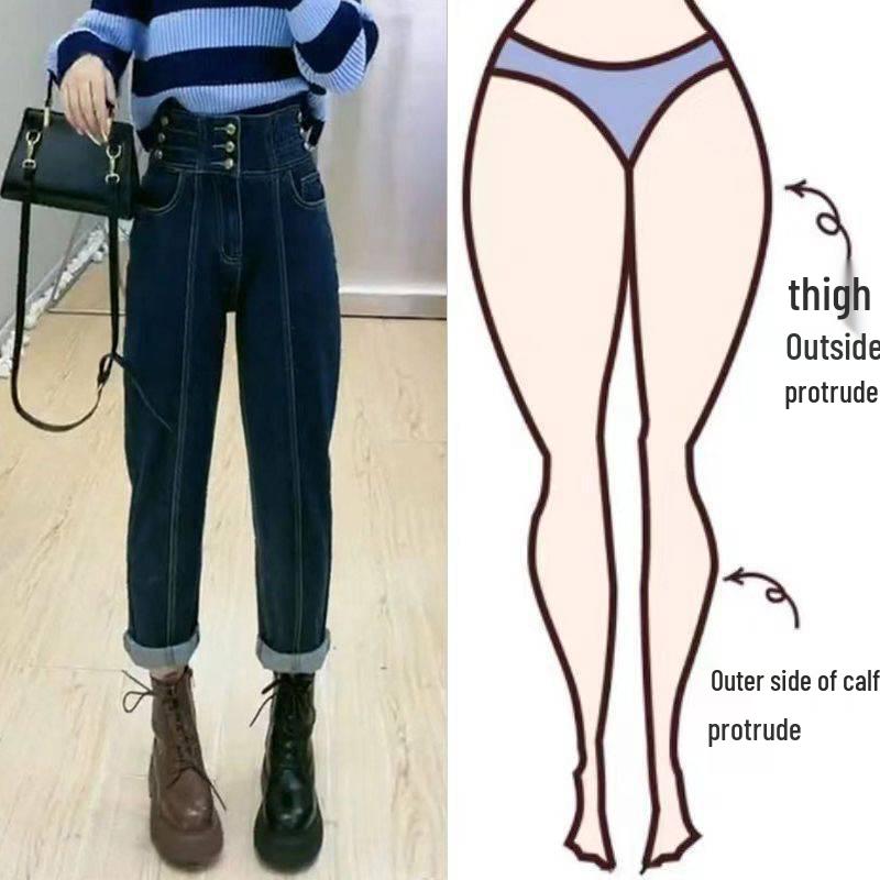 

2025 High-Waisted Plus Size Slimming Harem Jeans for Women: Cropped, Pear-Shape Flattering Dad Jeans for Spring/Autumn 2XL recommended 130-145 синий