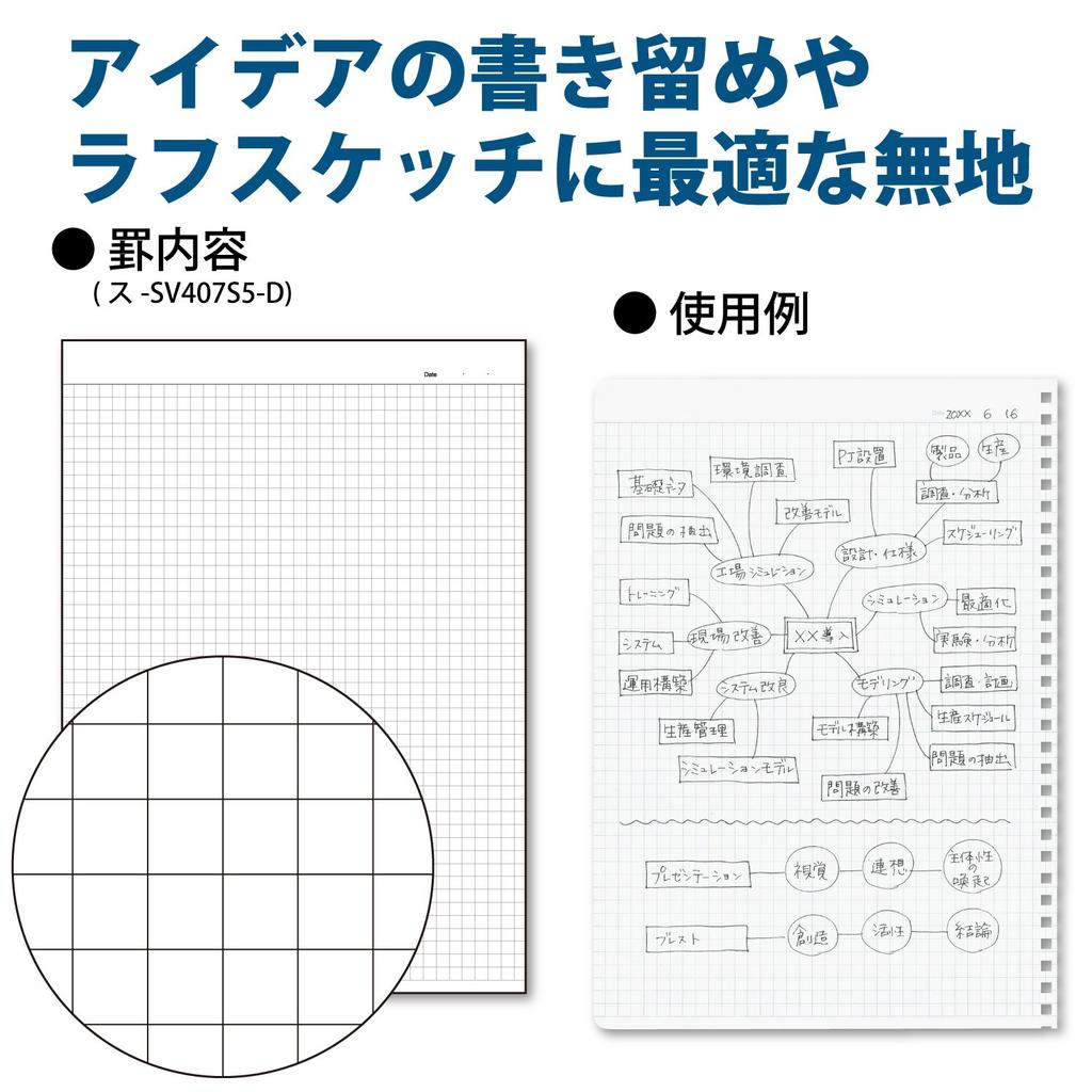 KOKUYO Soft Ring 70 Notebook, Business, Sheets, Semi-B5, Grid, Black, SU-SV407S5-D