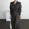 IHUASU Fashion Summer Spring Solid Color Print Long Sleeve  V-Neck Casual Dresses