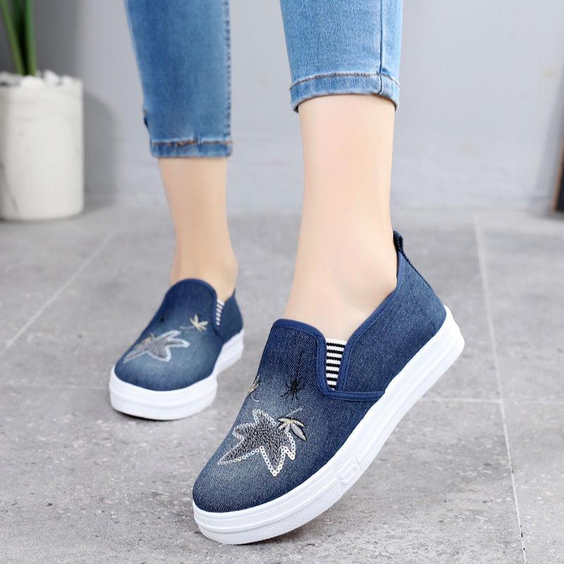 Cloth Shoes Women's Denim Canvas Shoes Summer Single Shoes Thick Soled Student Casual Shoes