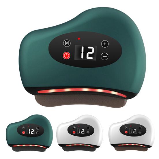 Electric Gua Sha Massage Tool 12-Level Vibration And Heating Red Light Therapy Device Portable Stone Scraping Board for Body