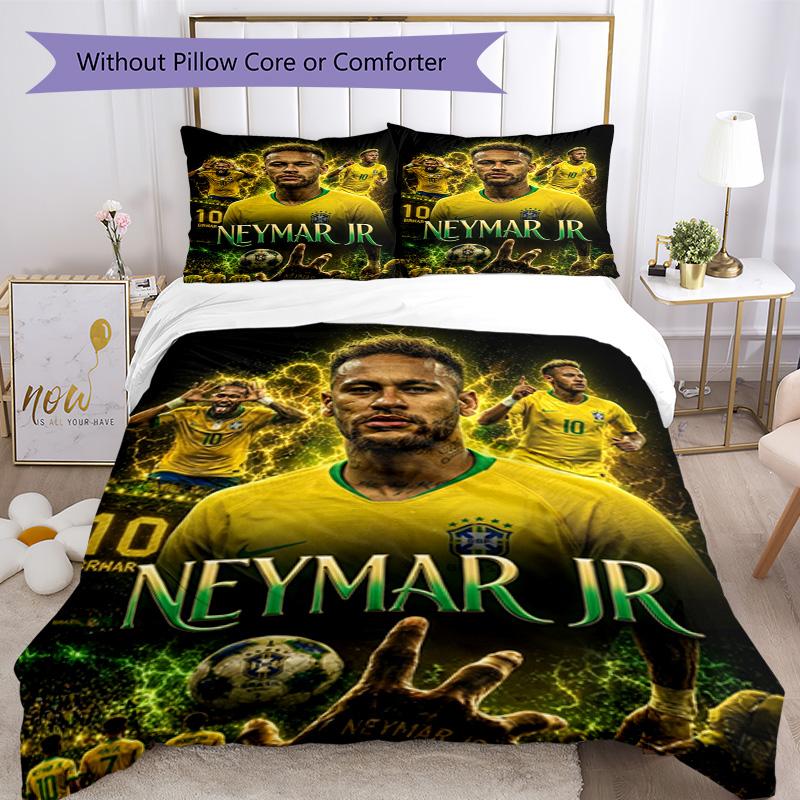 Messi Neymar Jr Football Jersey Personalized Name Bedding Set,Light Bed Linen for Dorm Home Decoration,Perfect Festival Gift for Boys,Fade Resistant D