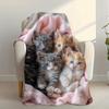 Cute Kitten Fleece Blanket Adorable Cats In Pink Blanket Soft Cozy Throw Home Decor for Living Room or Bedroom Gift for Cat