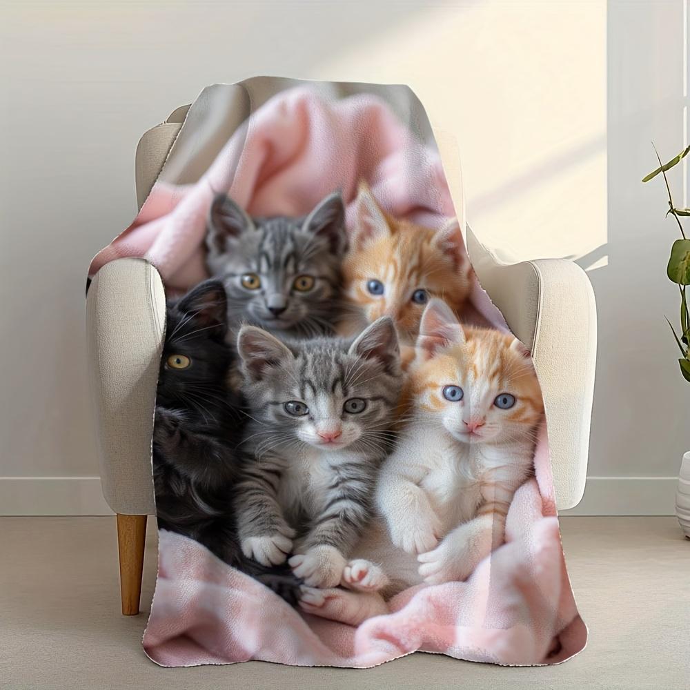 Cute Kitten Fleece Blanket Adorable Cats In Pink Blanket Soft Cozy Throw Home Decor for Living Room or Bedroom Gift for Cat
