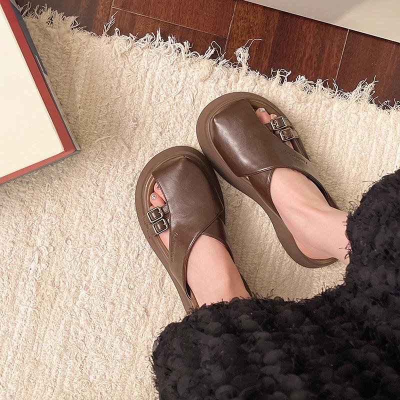 Women's Slope Heel Sandals Spring New Style Round Head Deep Mouth Waterproof Table Anti-slip Wear-resistant Slippers