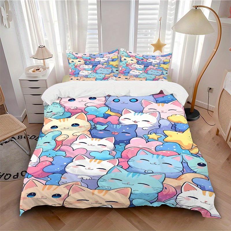 

3pcs Cats Pastel Bedding Cover Set, Fashion Classic Popular Print Bedding Set, Soft Comfortable, All - Season Use, For Bedroom139 135x200cm