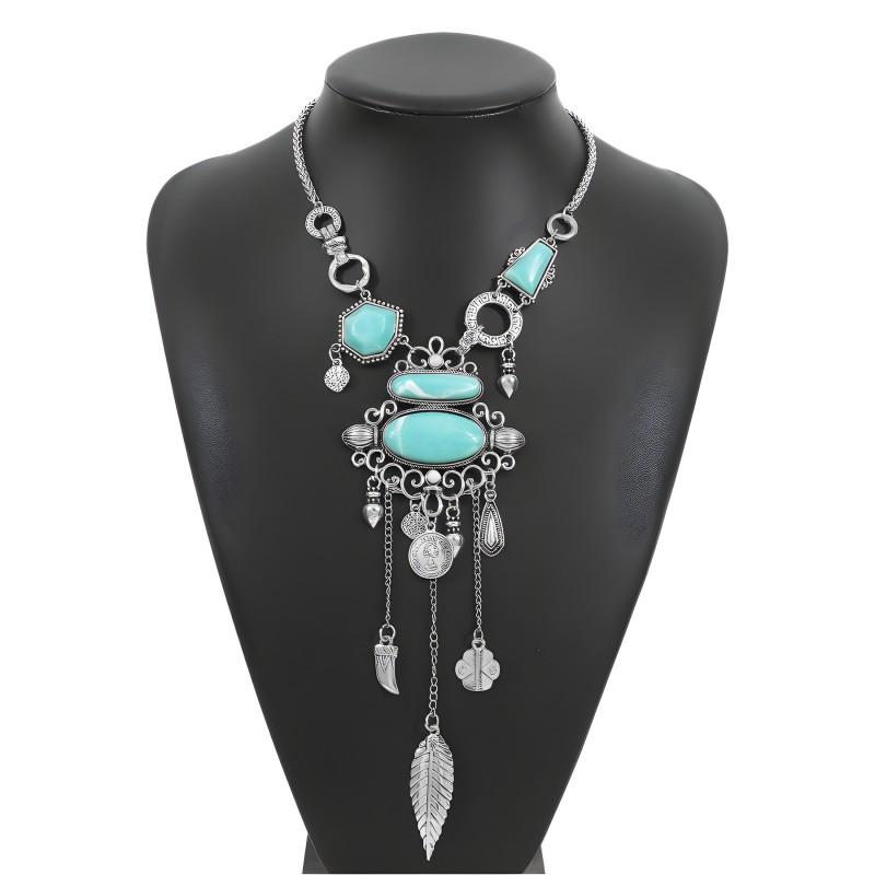 Ethnic Style Turquoise Inlaid Alloy Y-Necklace Vintage Geometric Statement Jewelry