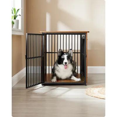 Feandrea Hundebox Nachttisch mit massiver Basis, Rustikales Braun