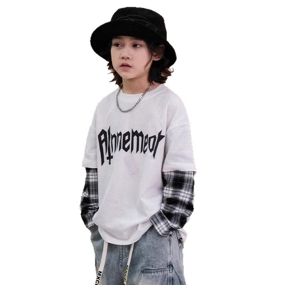 Boys Fashion Fake Two Tops 2025 Spring and Autumn Children's Casual Long-sleeved Hoodie