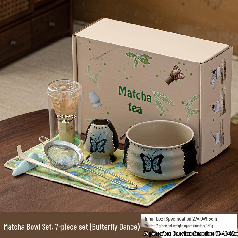 Hand-Painted Matcha Tea Ceremony Set: Whisk, Stirrer, Hyakuhon-date Chasen, and Souvenir Brush