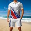 Temu hot-selling European and American fashion new color matching 3D digital printing men's lapel short-sleeved Polo shirt set