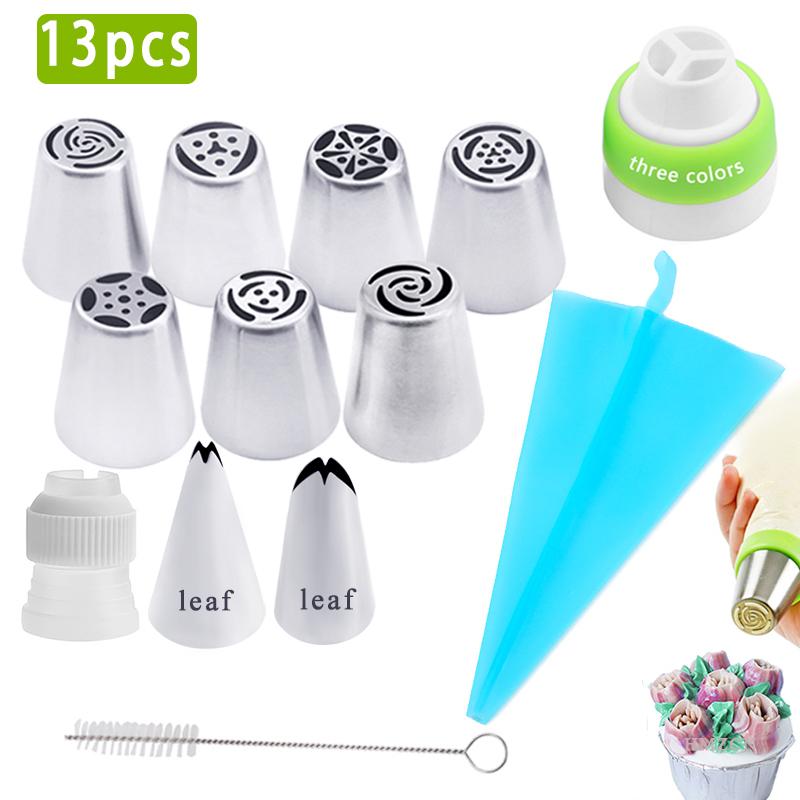 13pcs Russian Tulip Icing Piping Nozzles Stainless Steel Leaf Flower Cream Pastry Tip Kitchen Cupcake Cake Decorating Tools