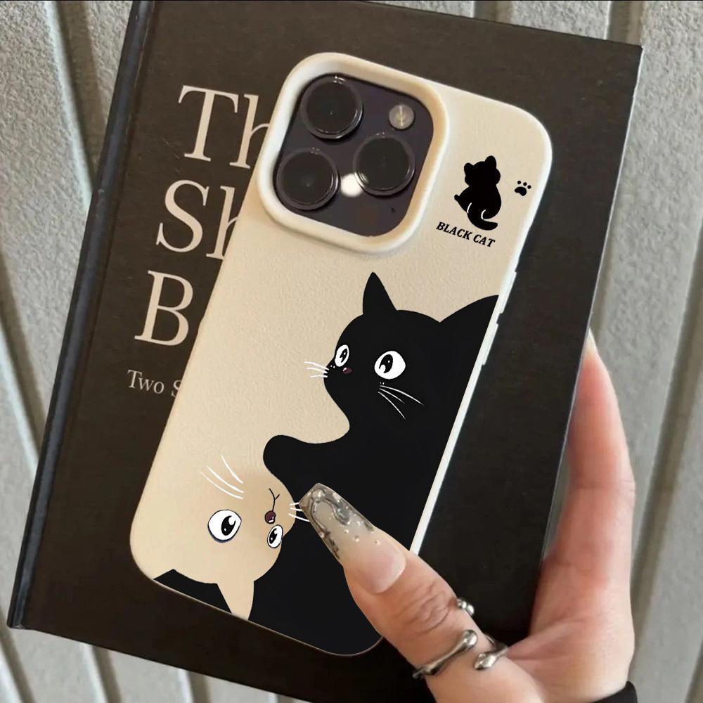 

HOT Cartoon Black Cat Cool Lichee leather pattern Phone Case For Samsung S26 S25 S24 S23 S22 S21 S20 S10 Plus FE Ultra 4G 5G Samsung S22 Plus 5G