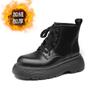 Cigarette boots women's autumn and winter new soft leather platform short boots velvet Chelsea boots British Martin boots