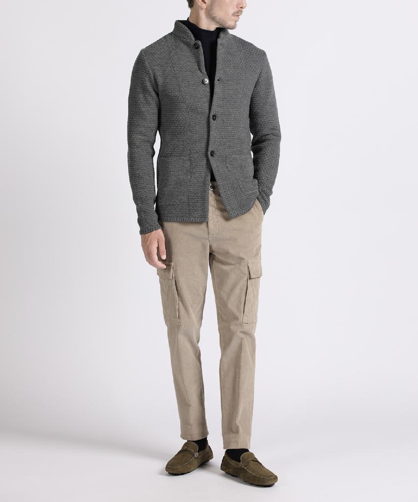 Panicale Gray Textured Wool Blend Knit Cardigan Jacket