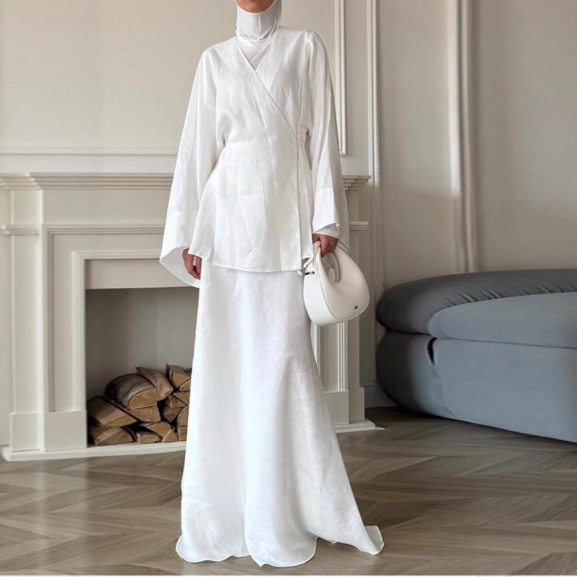 

Long Sleeve Draped Dress Set in Multiple Colors XL білий