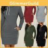 Kadın Kapüşonlu Mini Elbise Günlük Uzun Kollu Sweatshirt Jumper Cepli Dar Kesim