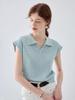 Blue linen tencel lapel knitted short-sleeved women's new summer temperament short polo shirt and top