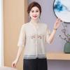 Women's Plus Size Summer Simple Commuter Shirt Middle-aged Solid Color Embroidery Elegant Tops