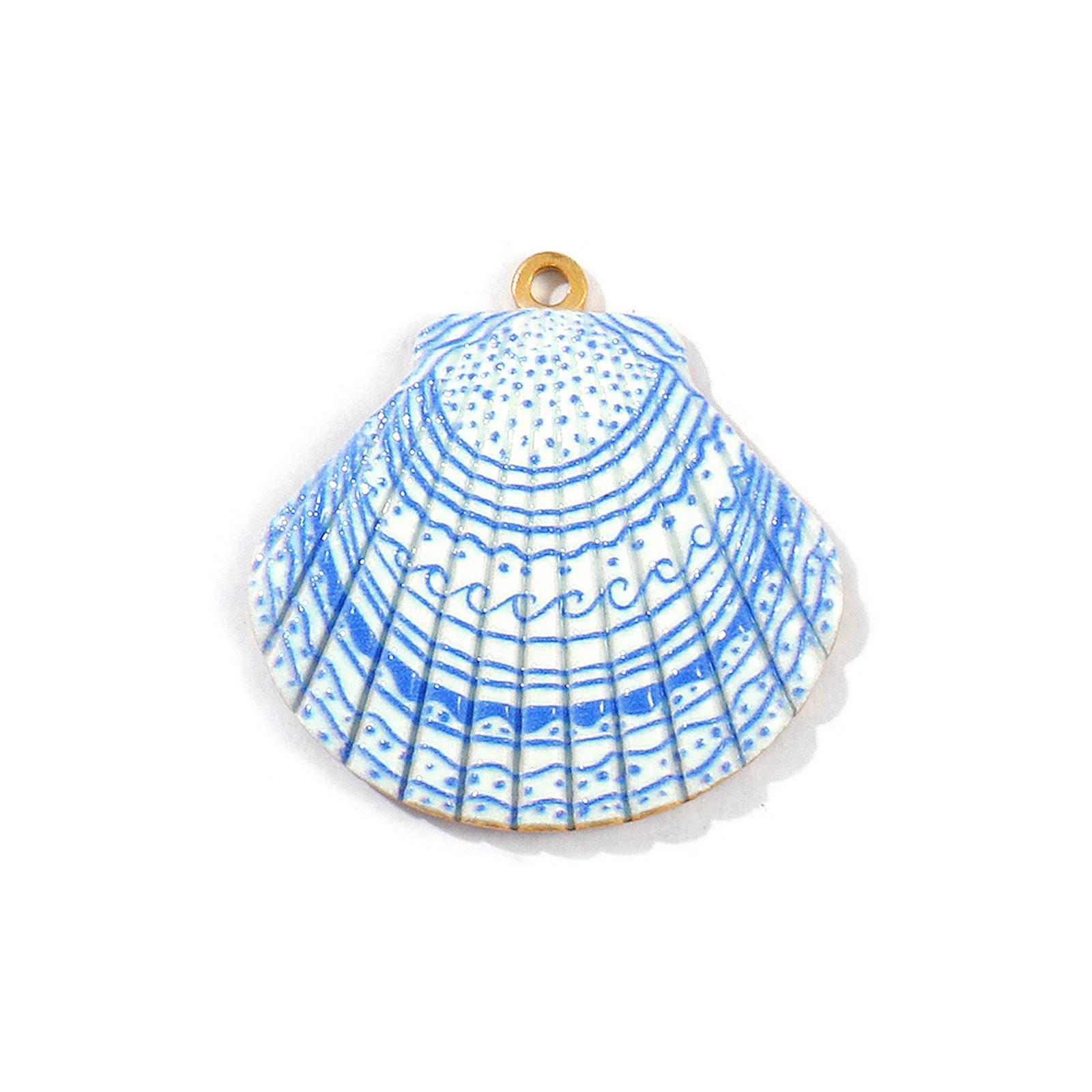 

2PCs Waterproof 304 Stainless Steel Blue Ocean Shell Jewelry Pendants 18K Gold Plated Charms For DIY Necklace Making 3.2cmx3.2cm