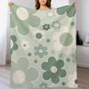 Retro 70s Flowers Sage Green Floral Pattern Aesthetic Modern Flowers Throw Blanket Cozy Throw Blanket Birthday Gift for Him Her
