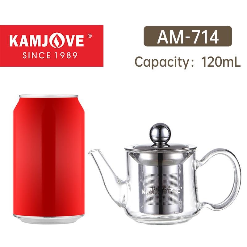 

Стеклянный чайник KAMJOVE с фильтром 120-250 мл, термостойкий стеклянный чайник, пригодный для контакта с пищевыми продуктами, нержавеющая сталь марки 304, фильтр для заваривания чая