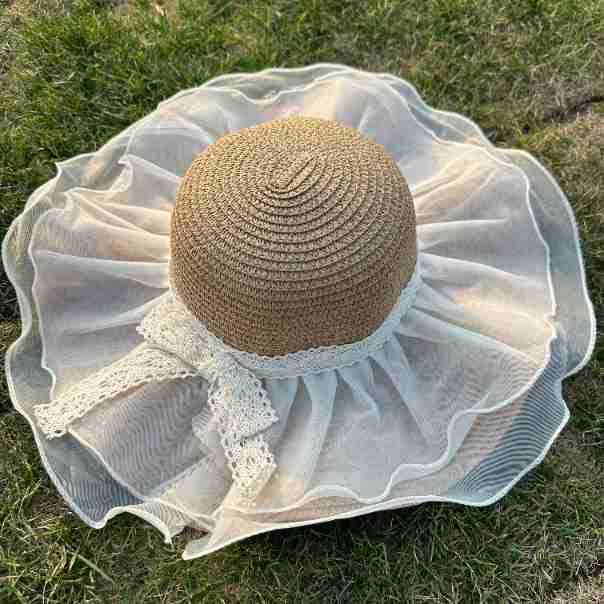 Dames Stro Zonnehoed met Brede Rand - Opvouwbare Strand- & Vakantiehoed