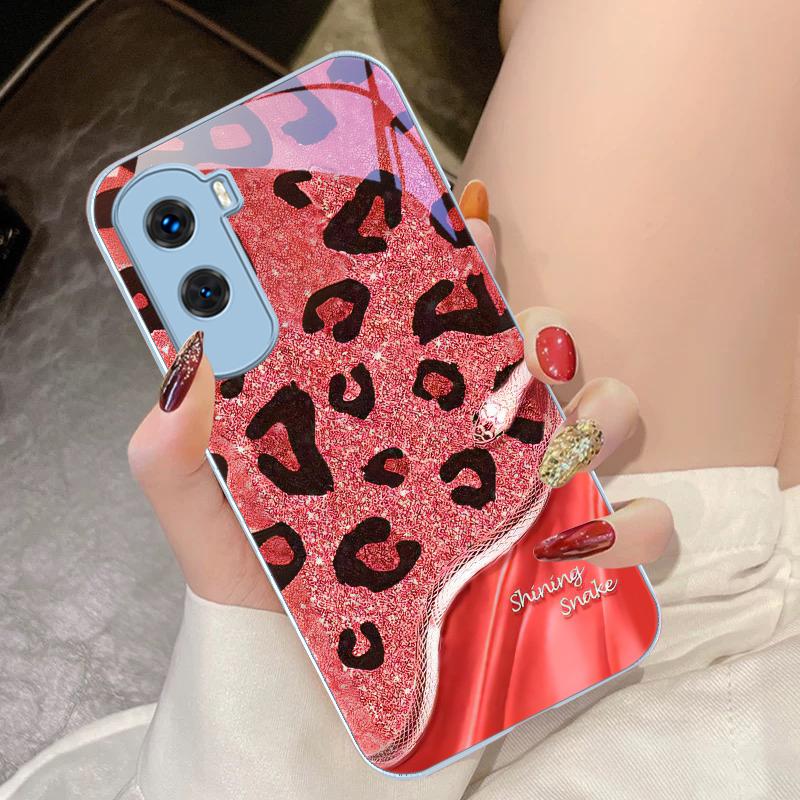 Leopard Sequin Snake For Honor 200 90 8X 9X Pro Lite P50 P40 Nova 10 11i P60 Magic4 6 Mate 20 50 Tempered Glass Phone Case