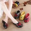 Fashion 2025 Summer Genuine Leather Shoes Women Sandals Old Beijing Style Cow Leather Shoes Flowers Black Red Yellow Plus Size 41 D416