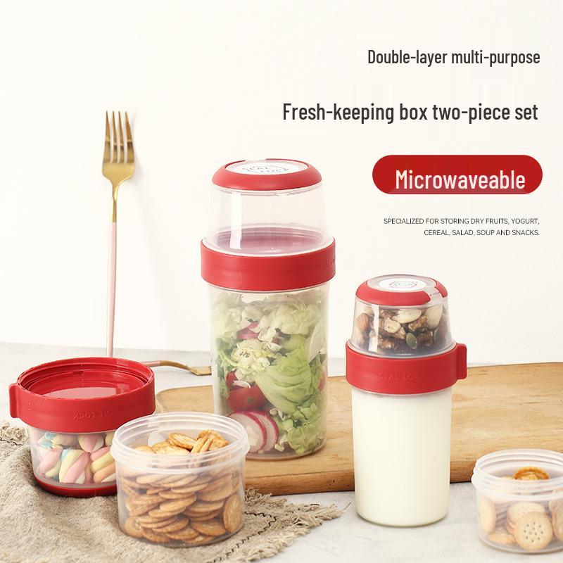 Dvouvrstvá krabička na uchovávání čerstvosti pro jogurt, salát, obiloviny, svačiny a dětskou výživu